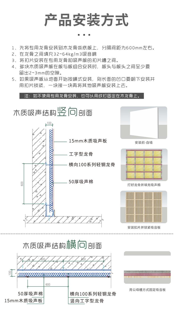 試音室孔木吸音板安裝方式