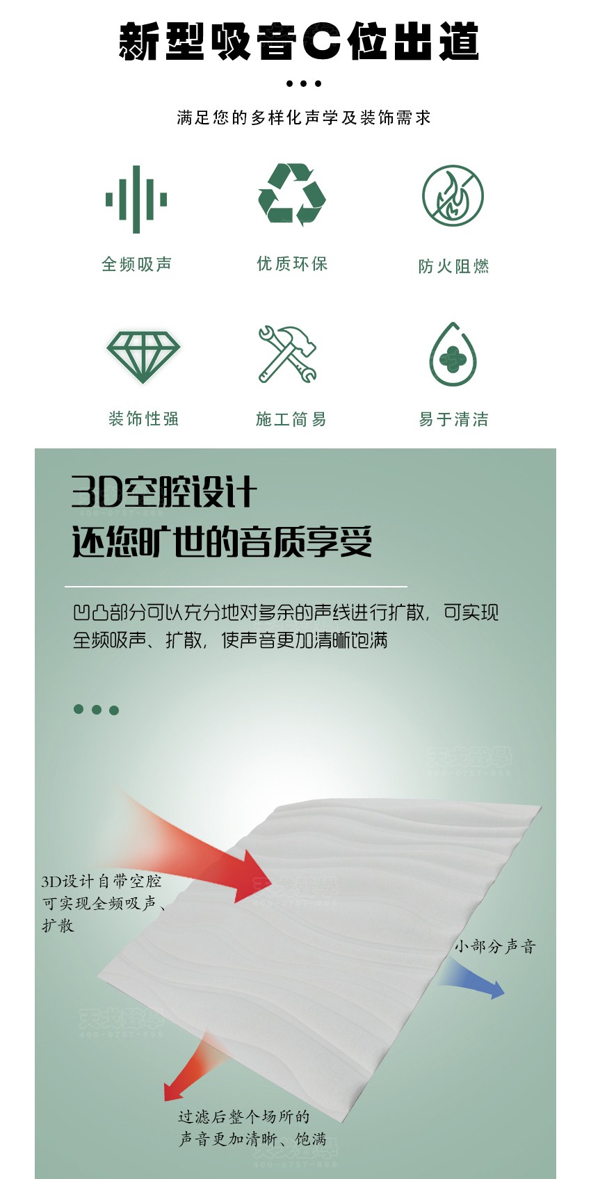 3D水紋聚酯纖維吸音板特點